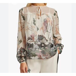 Ted Baker Veriity Willow Gathered Tie Neck Chiffon Top Natural Ivory SZ …